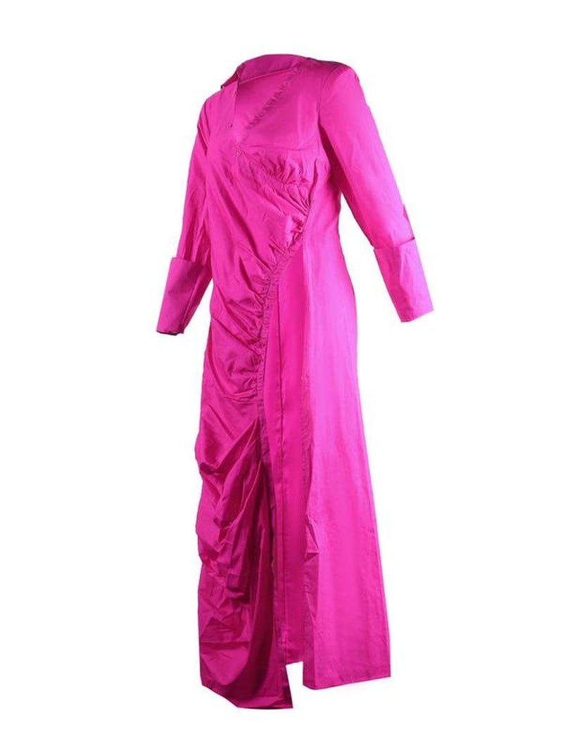 Women'S Plain Ruched Split Hem V Neck Long Blouse, Fashion Casual Asymmetrical Hem Long Sleeve Collared Top for Daily Outdoor Wear, Women Clothing for Fall & Winter, Going Out Tops, Fall Clothing Women, Blouse for Women, Fashion Blouse - Bela Fils BoutiqueBela Fils Boutique